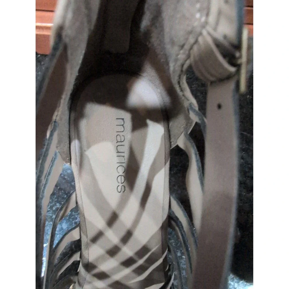 Maurices Taupe Strappy Gladiator Cork Wedge Platform Sandals Grey Ankle Zip 8.5